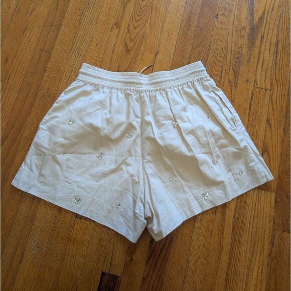 NWOT Sandro Cream Hand Embroidered Embellished Shorts Size Large 42 Drawstring - Picture 4 of 6